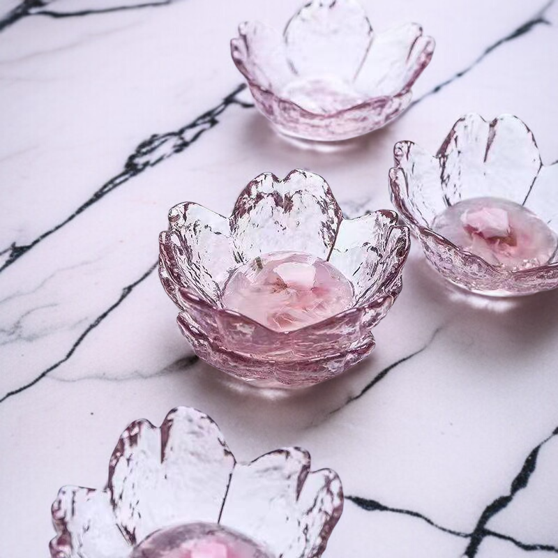 분홍색 금테 높은 용모치 유리 작은 접시