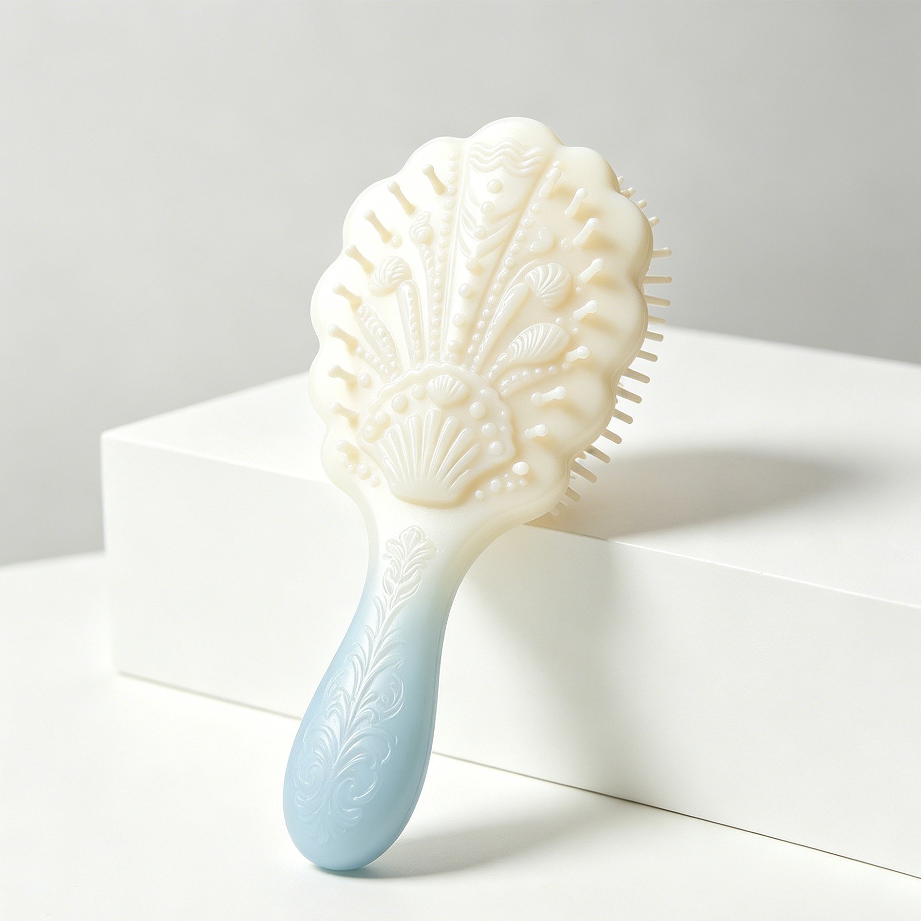 Peigne à cheveux droit orné de coquillages