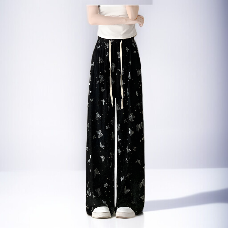 ホワイトバタフライホールヤマモトパンツレディース春秋ハイウエストワイドレッグパンツドレープパンツカジュアルダイヤモンドパンツ小さいサイズホールパンツ夏ワイドレッグパンツ