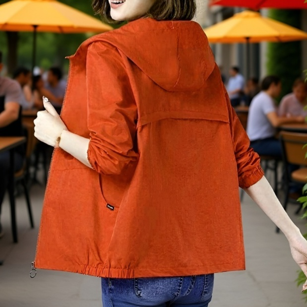 春と秋のファッションフード付きジャケット