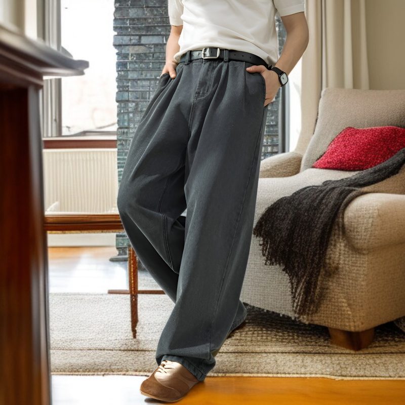 2026春季新款 水洗做旧牛仔裤 大尺寸 舒适 休闲 轻便 男士裤子 复古弯刀裤 直筒宽松长裤