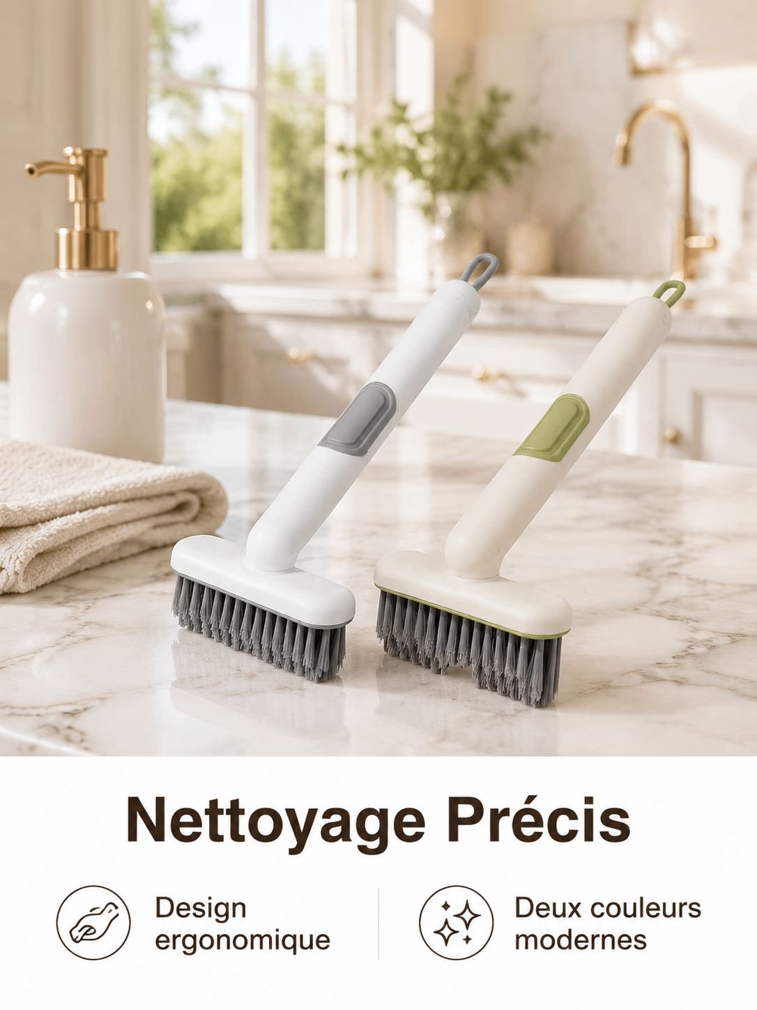 Brosse pour les fissures à rotation 360° avec distributeur de liquide