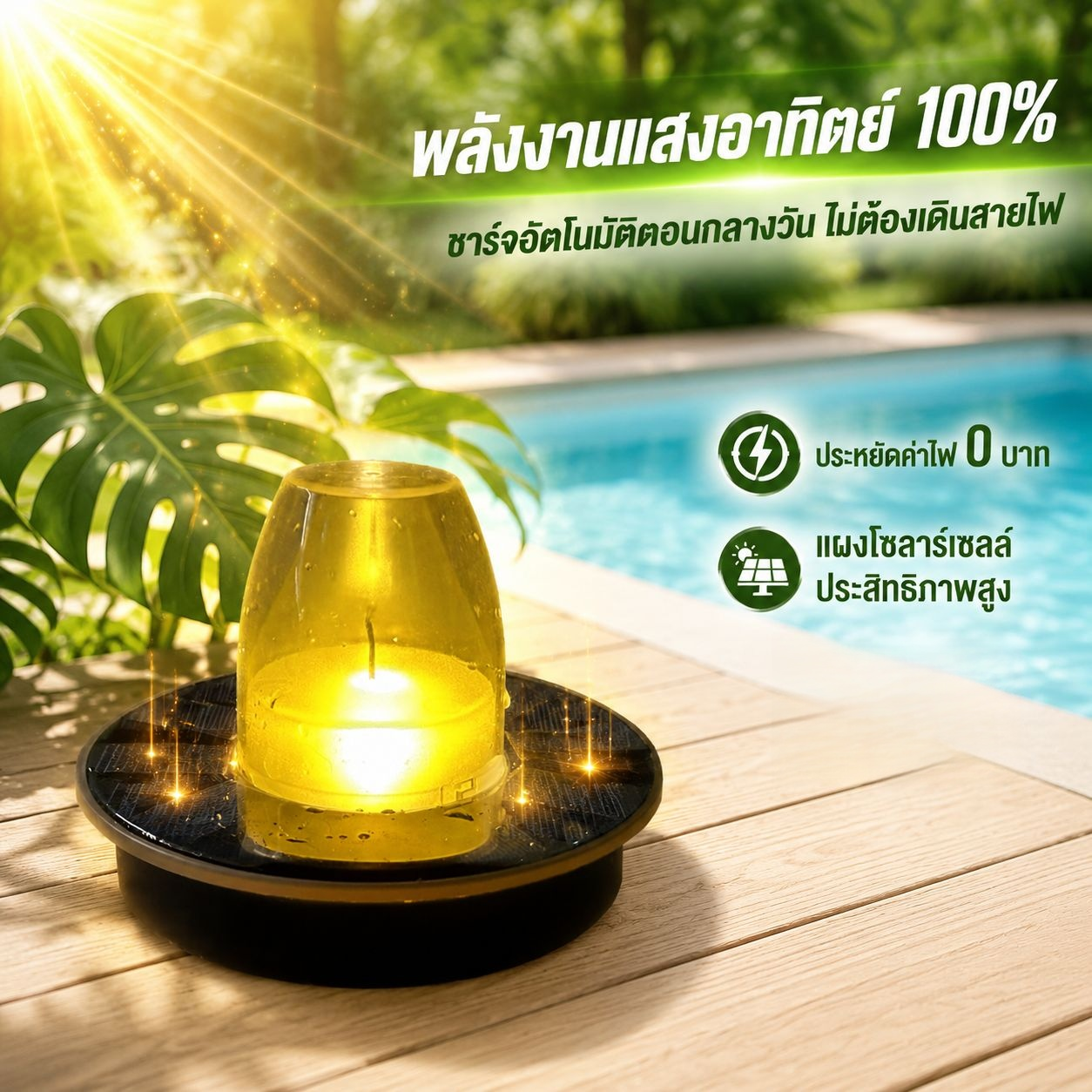 โคมไฟเทียนพลังงานแสงอาทิตย์ กันน้ำสำหรับสวนภายนอก ลอยน้ำได้ เปิดไฟอัตโนมัติ