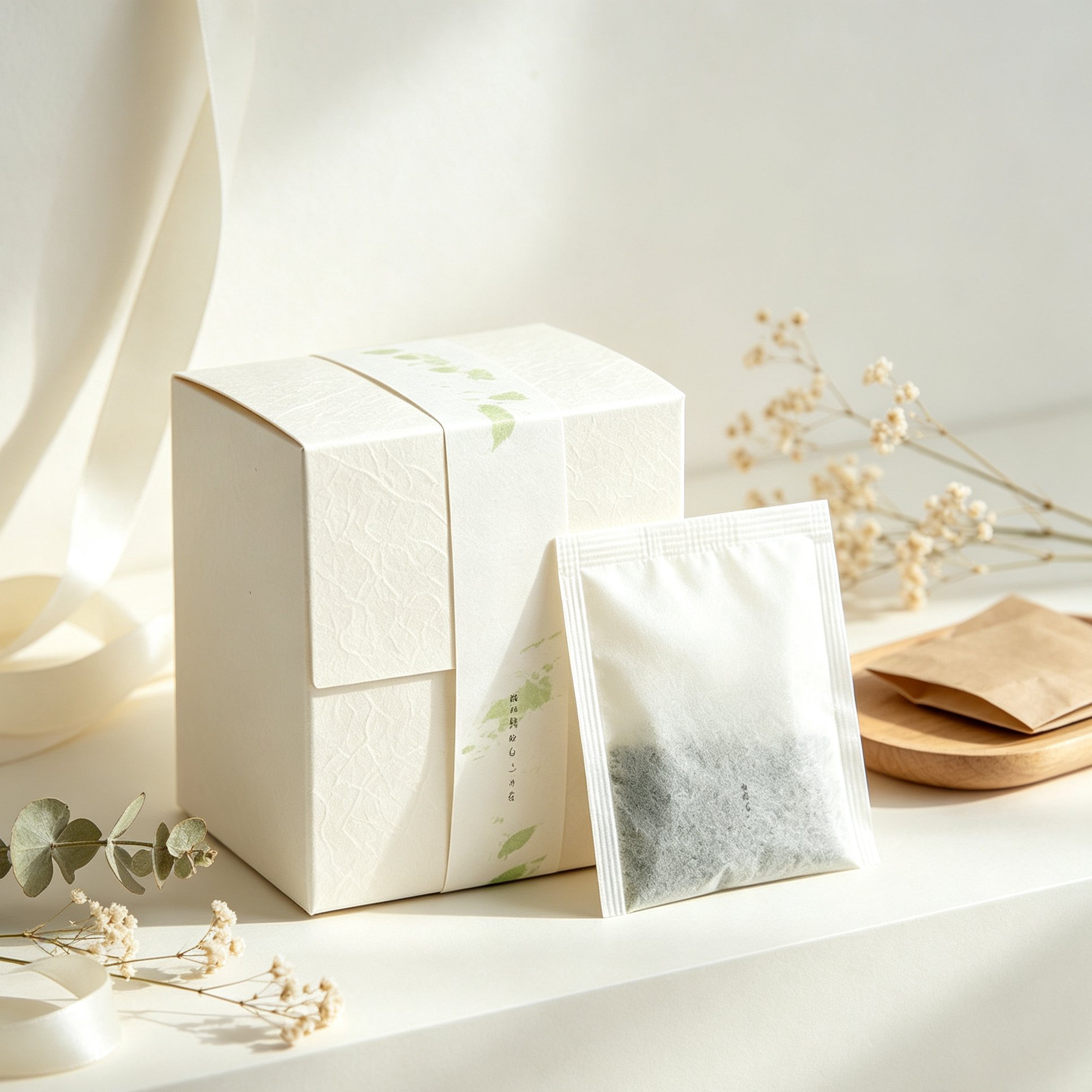 カップにティーバッグを入れてお茶を淹れる様子