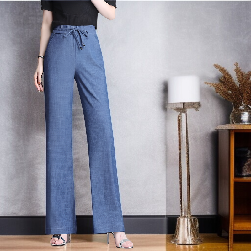 テンセルジーンズ 夏 レディース ハイウエスト ジーンズ 伸縮性 ソフト ジーンズ 伸縮性ウエスト ワイドレッグパンツ 中高年 プラスサイズ パンツ
