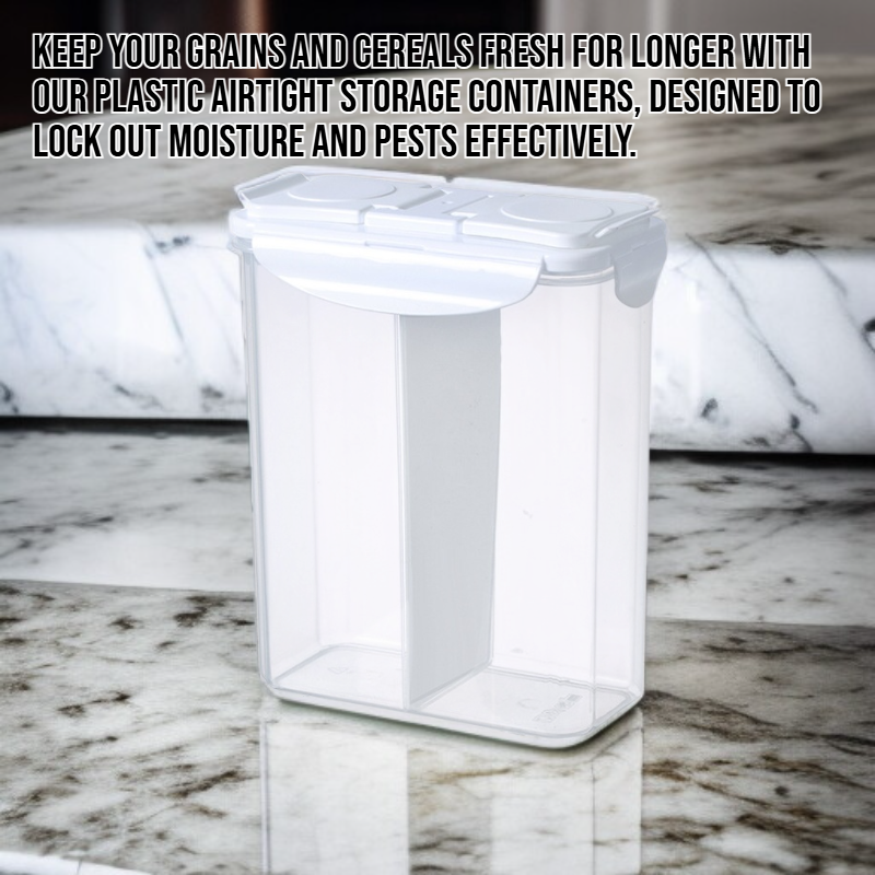 Plastic airtight storage containers for grains and cereals.