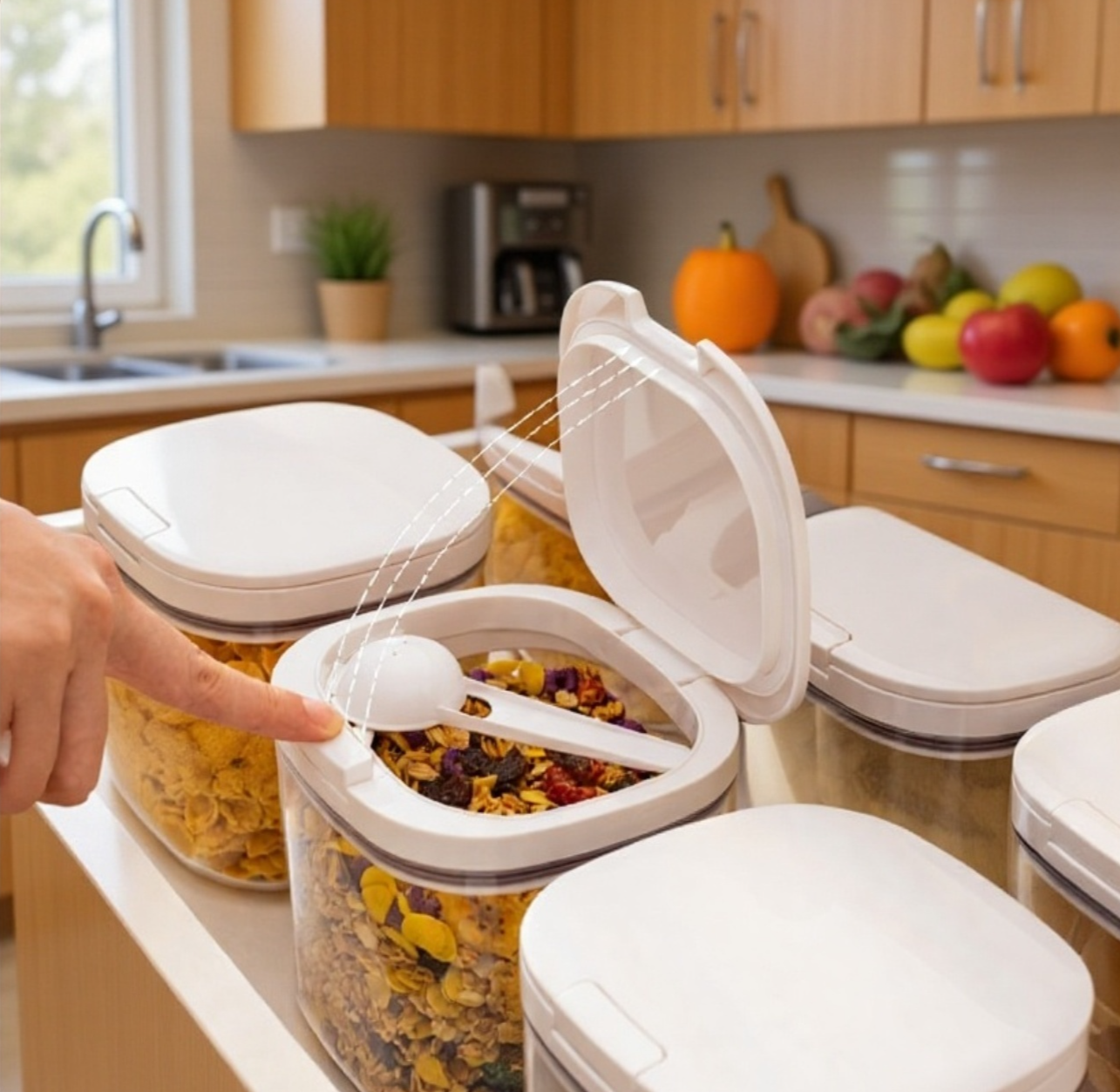Large capacity container for snacks and cereals