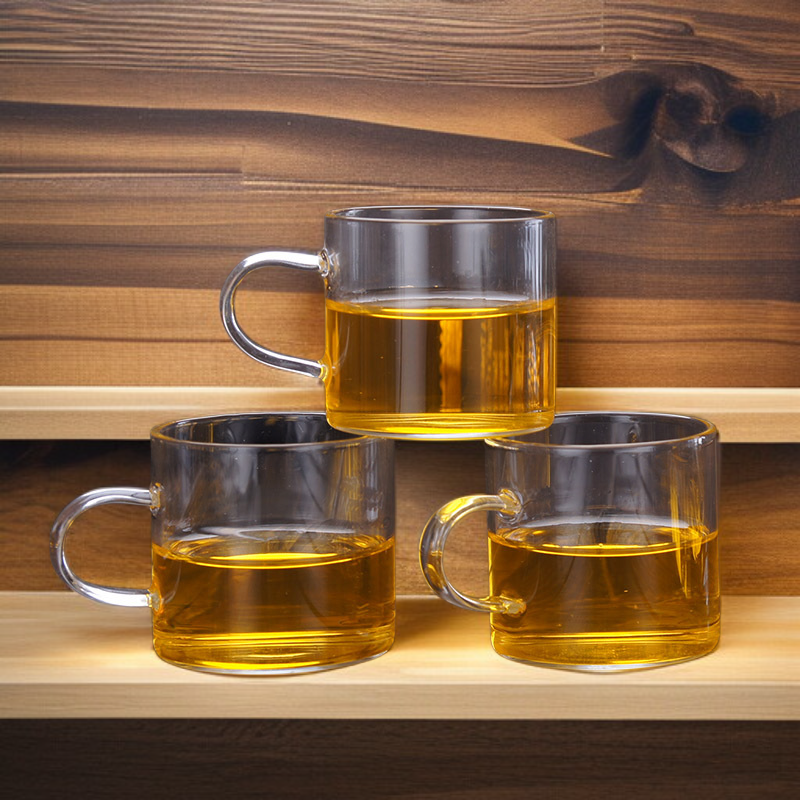 두꺼운 내열 투명 손잡이 유리 찻잔 공예 다도 찻잔 작은 손잡이 잔