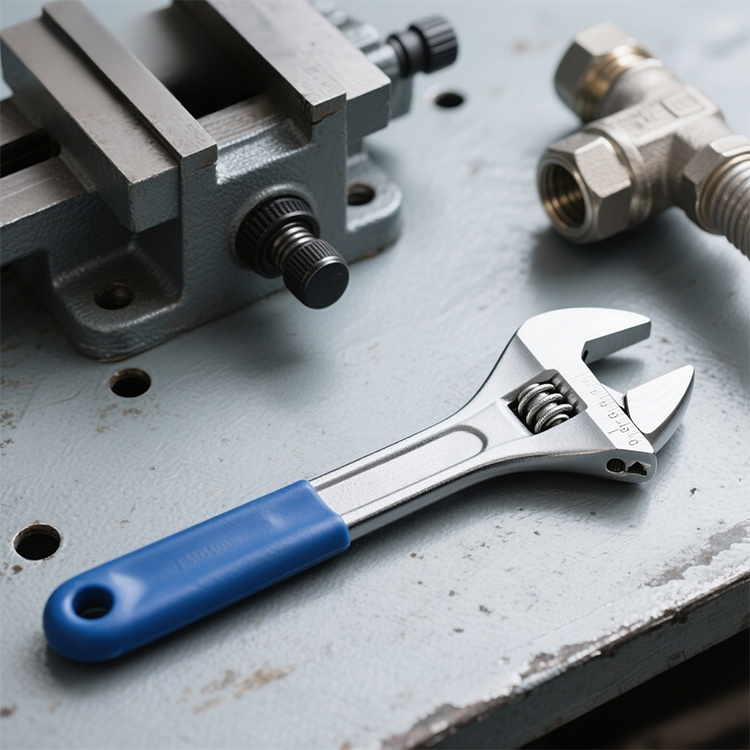 Llave inglesa ajustable de boca ancha y mango corto vista lateral