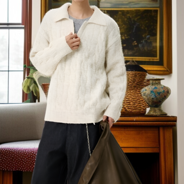 アメリカンスタイルのフェイクツーピース V ネック セーター、オーバーサイズ、厚手のニットウェア、暖かくて着心地が良い、ユニセックス、秋冬用、ゆったりとしたリラックススタイルのウール ベースレイヤー 