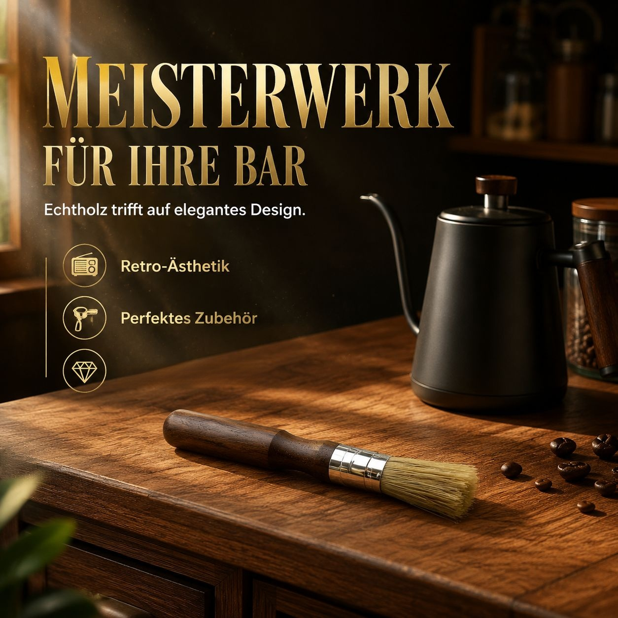 Schlanke Massivholz-Kaffeebürste, geeignet für Kaffeemaschinen und Mühlen