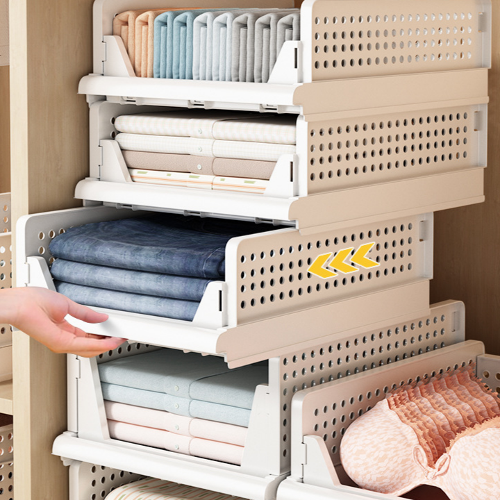 Foldable Pull-out Storage Box – Stackable Wardrobe Organizer with Dividers