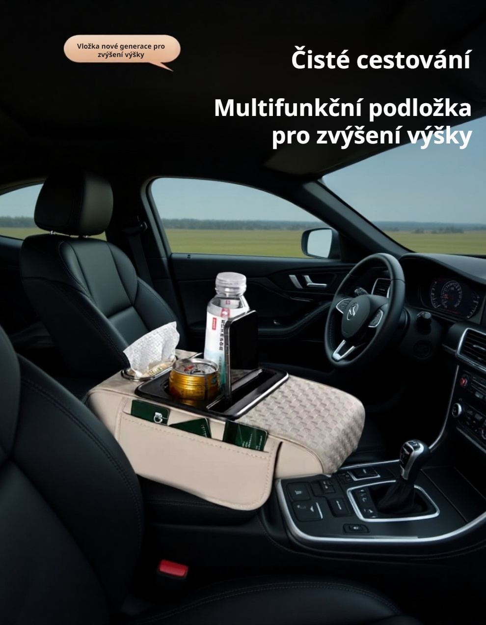 Detailní pohled na opěrku 4v1 auto organizéru