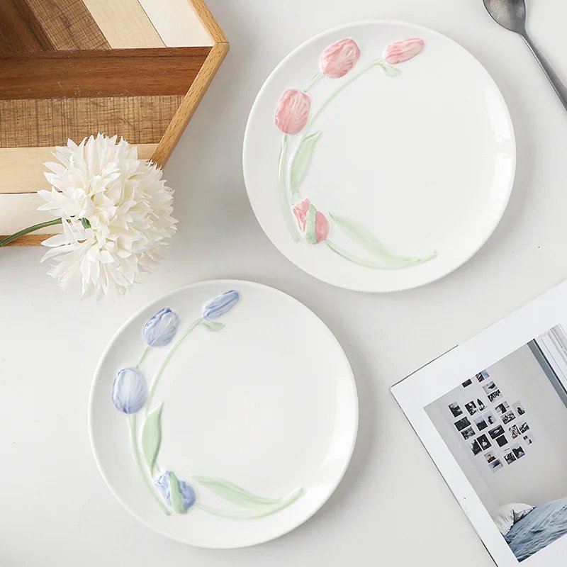 จานเซรามิก 3D ลายดอกไม้ขมิ้นสไตล์โมเดิร์น