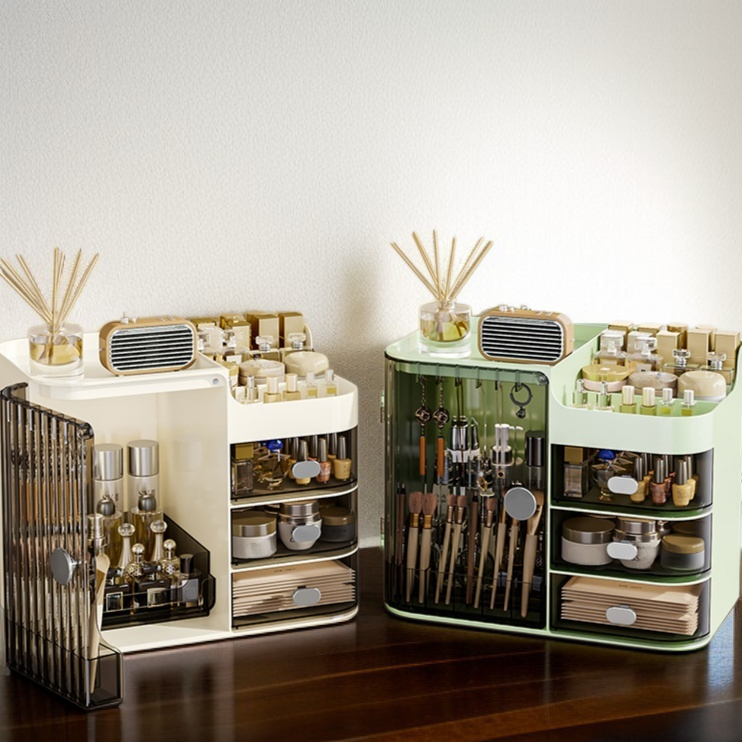 桌面大容量化妝品收納箱 口紅護膚品收納盒 防塵桌面置物架子