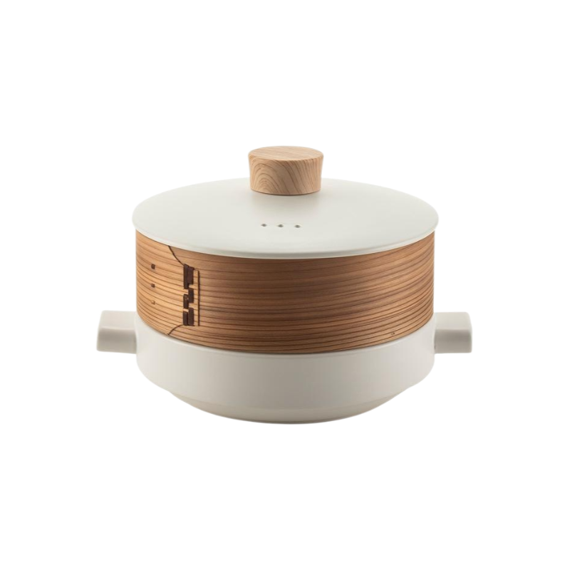 หม้อเซรามิกสองชั้นพร้อมตะกร้านึ่ง