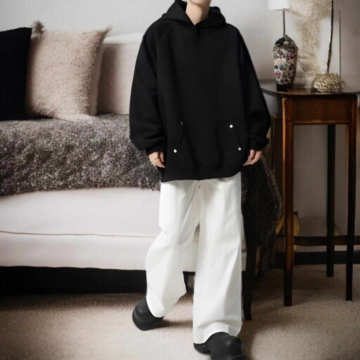 ストリート系刺繍デザインパーカー メンズ 秋冬 ユニセックス ゆったり高級感