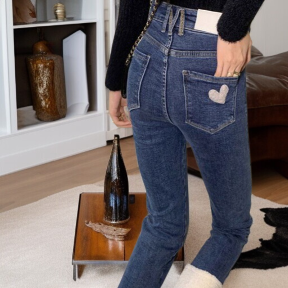 청바지 여키 하이웨스트 스트레이트 파이프 팬츠 램스울라이크 슬림핏 스모크 팬츠