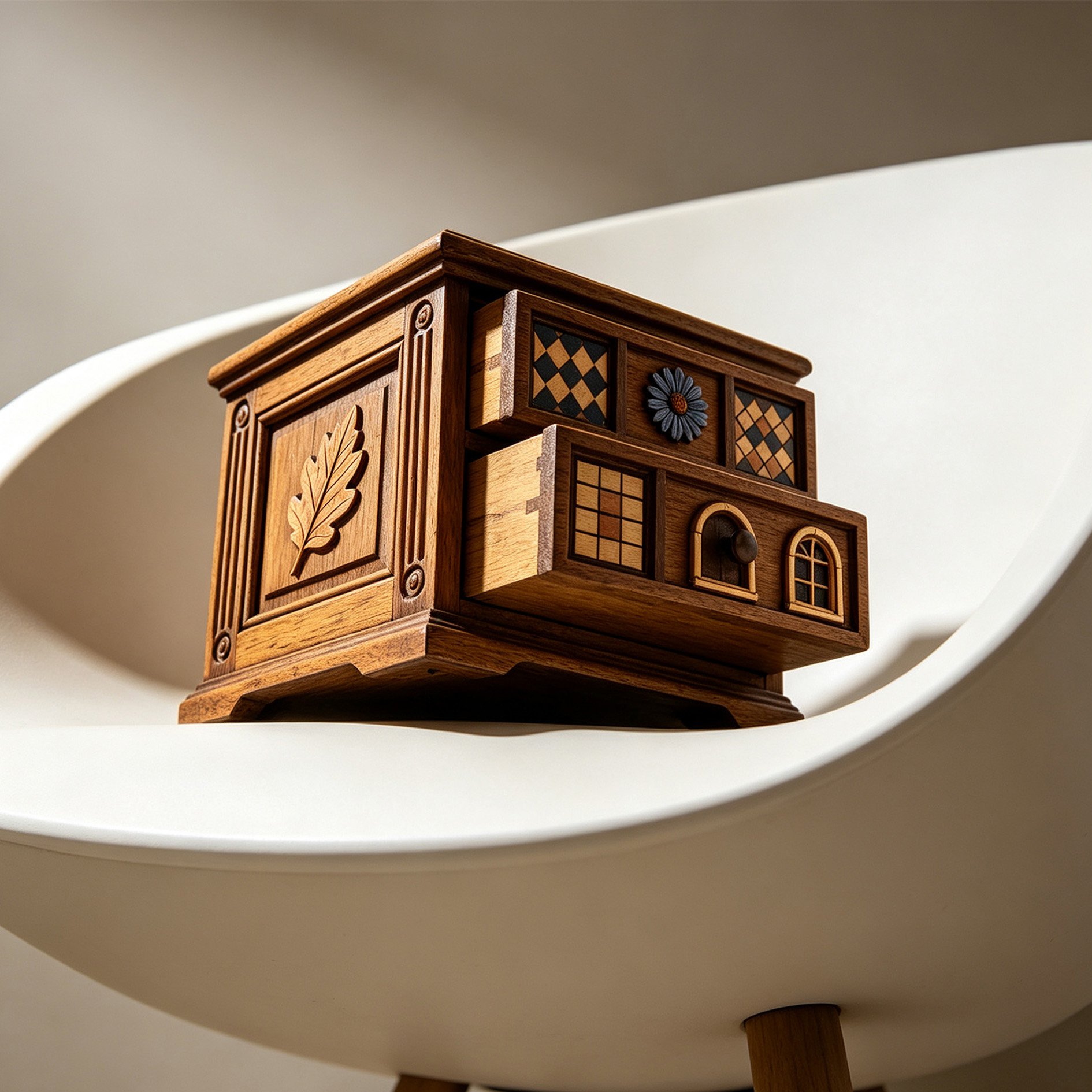Aufbewahrungsbox aus altem Ulmenholz mit Schublade