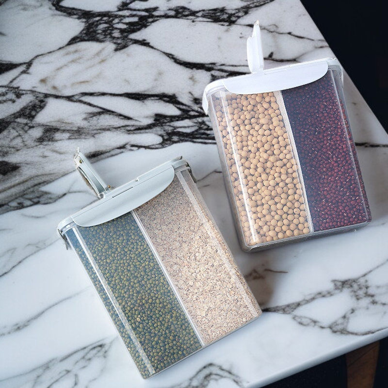 Plastic airtight storage containers for grains and cereals.