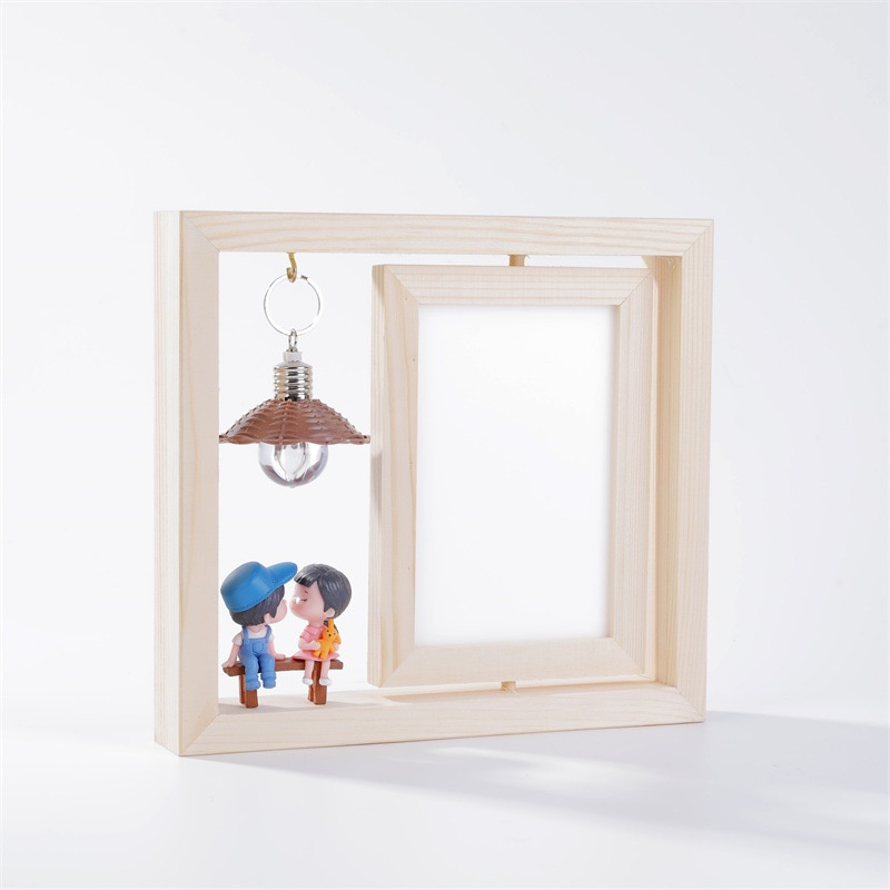 Portarretratos giratorio de madera maciza para pareja, estilo minimalista