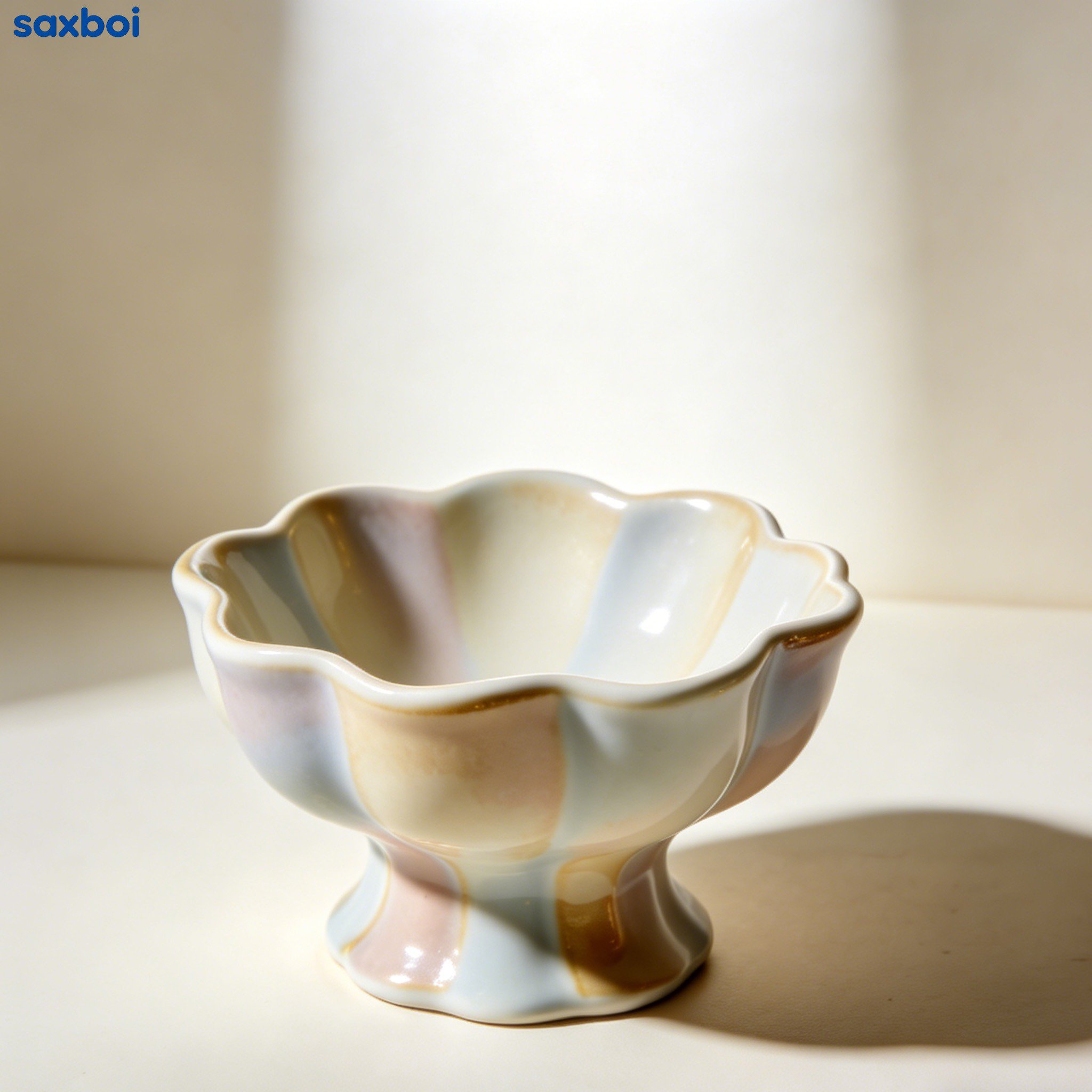 ストライプ柄のステム付き陶器ボウル（5個）