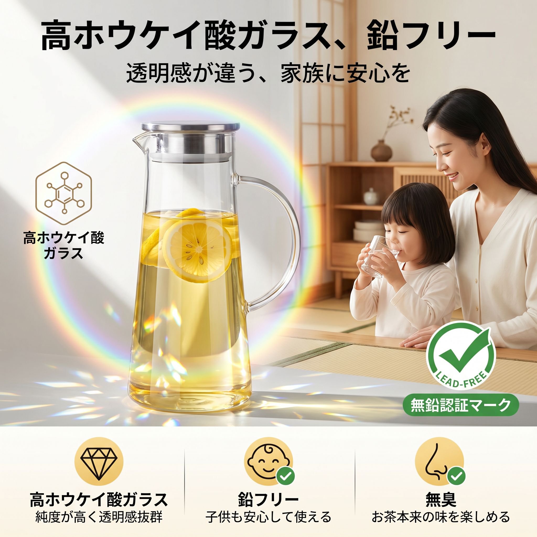 耐熱ガラス冷水ポット 大容量厚手ジュースポット 透明ティーポット