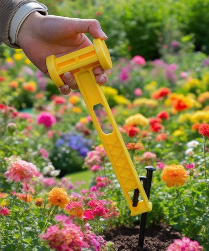 Ground nail hammer in use for tent setup