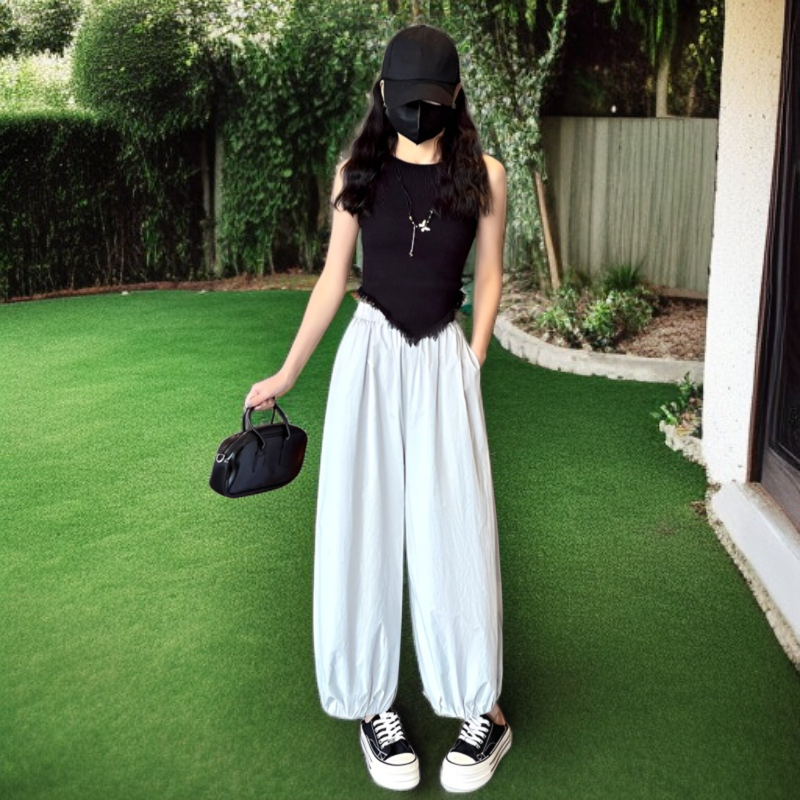 接触冷感アイスシルクバルーンパンツ レディース夏用UVカット速乾ワイドパンツ