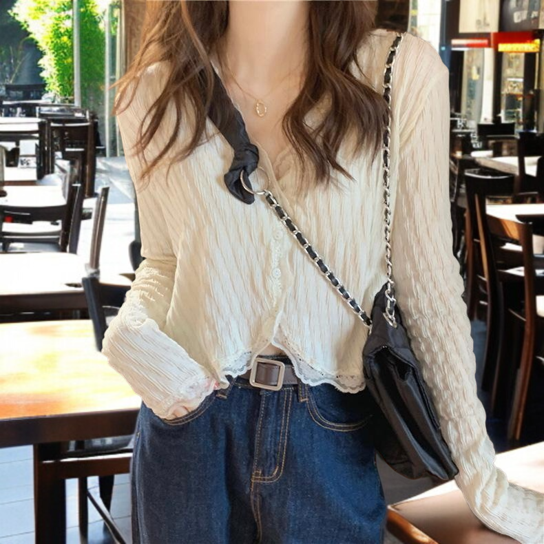 살구블라우스여브이넥 래쉬가드 상의 쉬폰 살구블라우스여 래쉬가드 상의