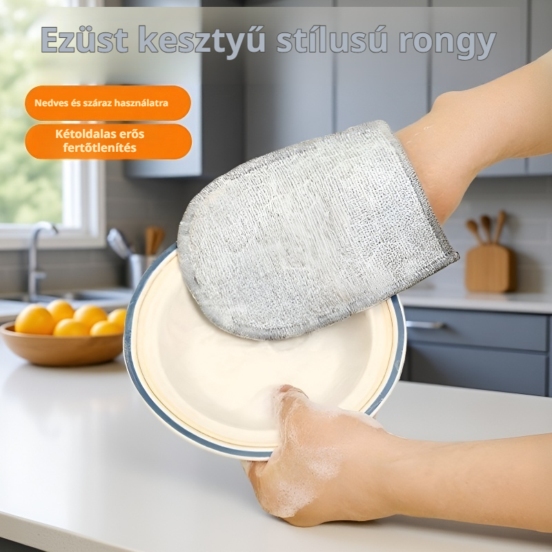 Kétoldalas, olajtaszító ezüstszálas kesztyű alakú törlőkendő