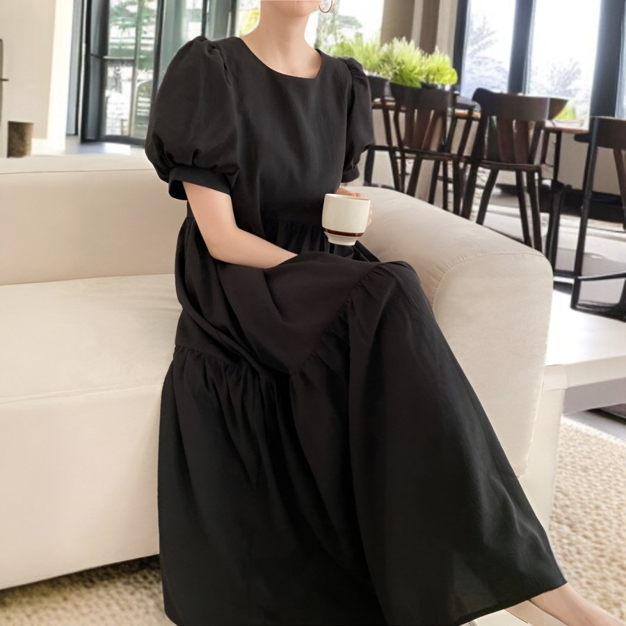 박시 롱 원피스 퍼프 소매 박시 원피스 롱 박시 퍼프 소매 박시 원피스