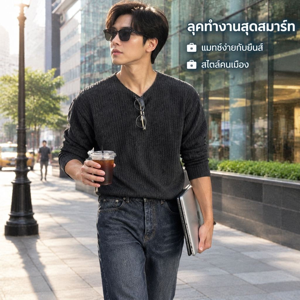เสื้อแขนยาวถักคอกลมผู้ชายสำหรับฤดูใบไม้ร่วง