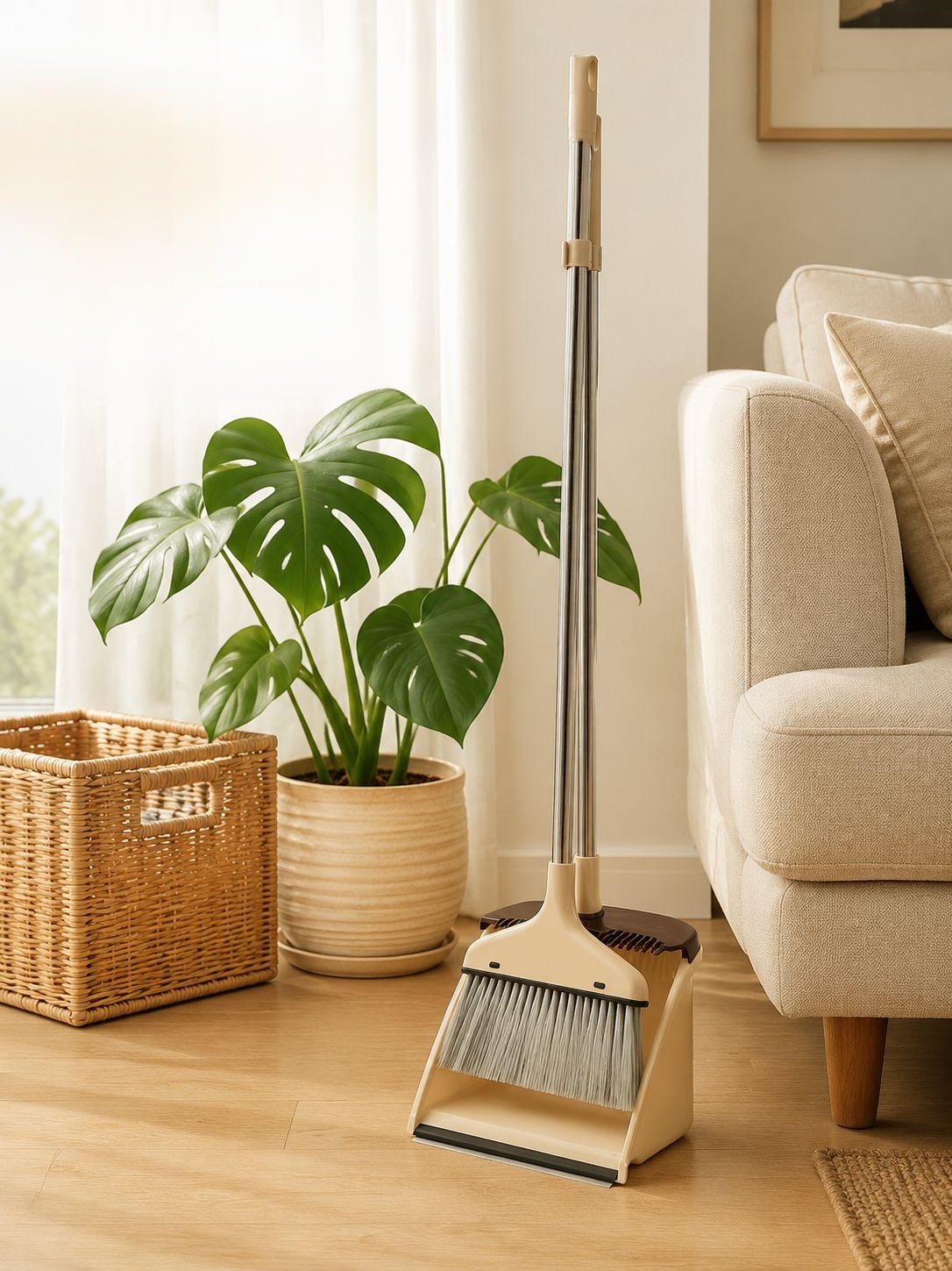 Household Broom and Dustpan Set, Anti-Hair Tangling Magic Broom with Large Squeegee