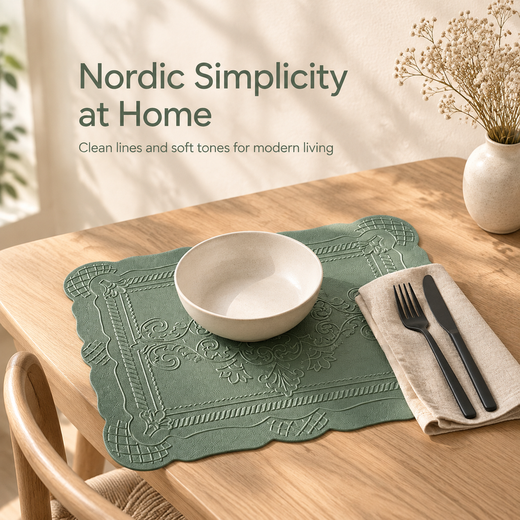 Vintage Embossed Faux Leather Placemat Nordic Totem Heat Resistant Waterproof Table Mat