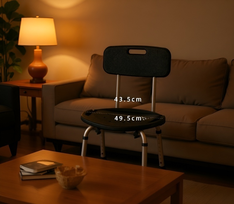 Elderly man using foldable bath seat in shower