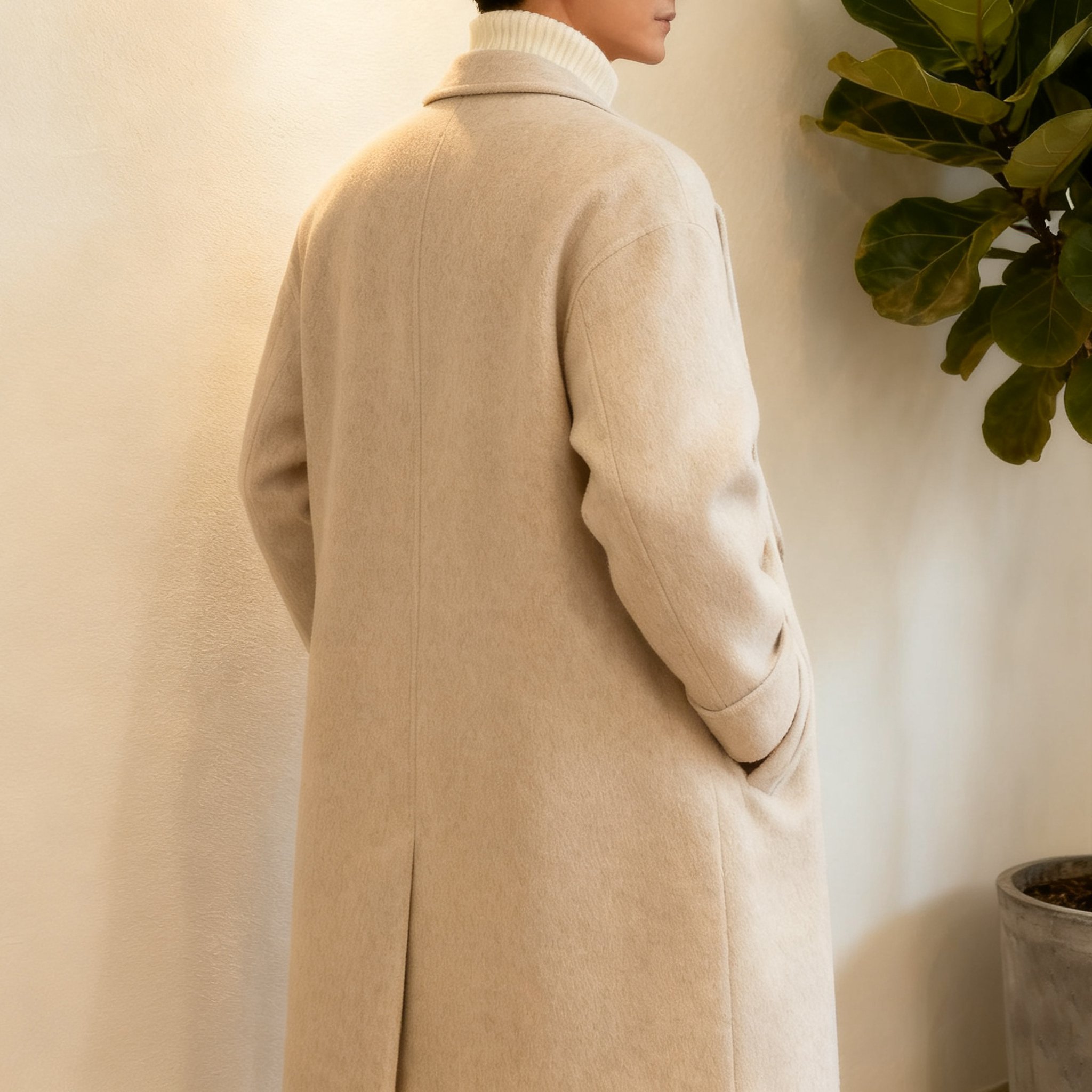  남성용 따뜻한 베이지 클래식 더블버튼 코트