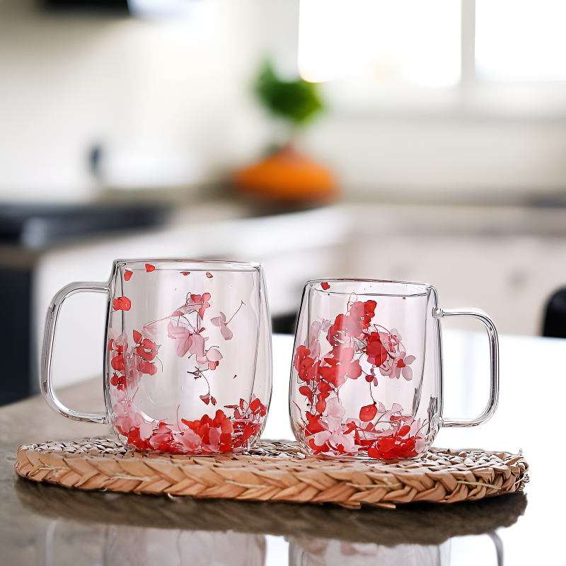 Taza de café de lava aislada y resistente al calor con pétalos de flores secas