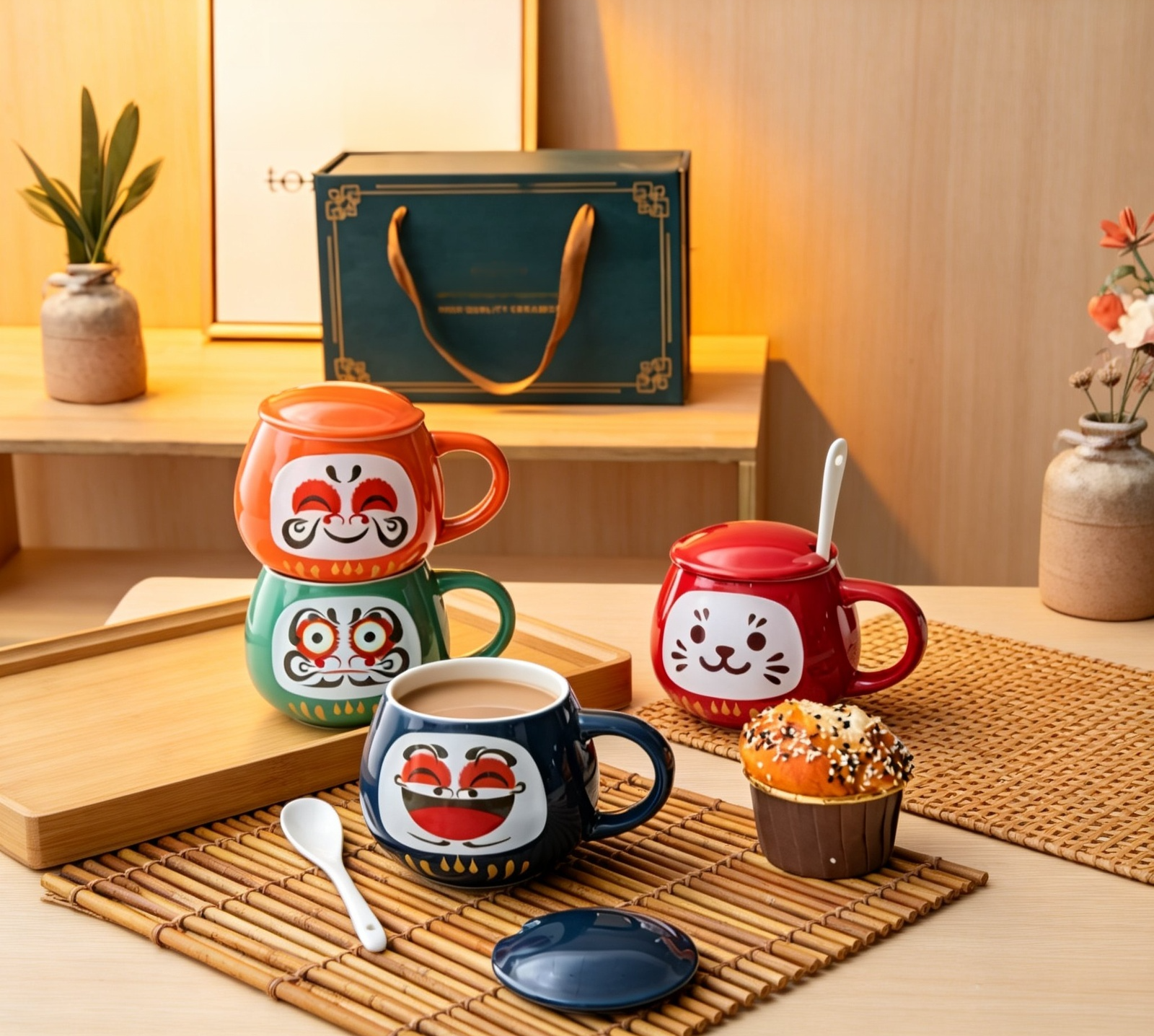 Unique handcrafted mug with painted facial features