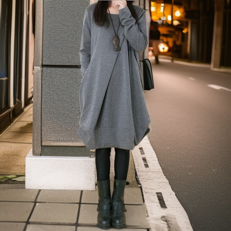 レディースプラスサイズゆったり長袖ワンピースプリーツラウンドネックゆったりワンピースレディースプラスサイズ長袖ワンピースプリーツラウンドネックゆったりワンピース