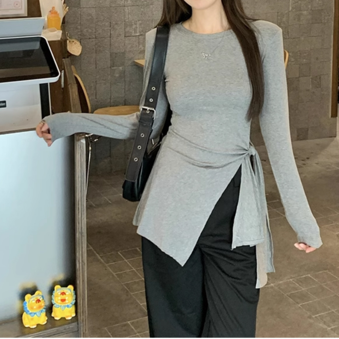 顯瘦不規則系帶上衣