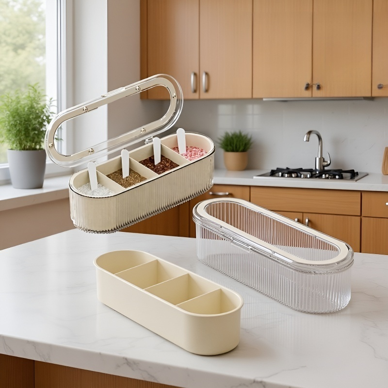 مطبخ مع ملعقة وحاوية توابل