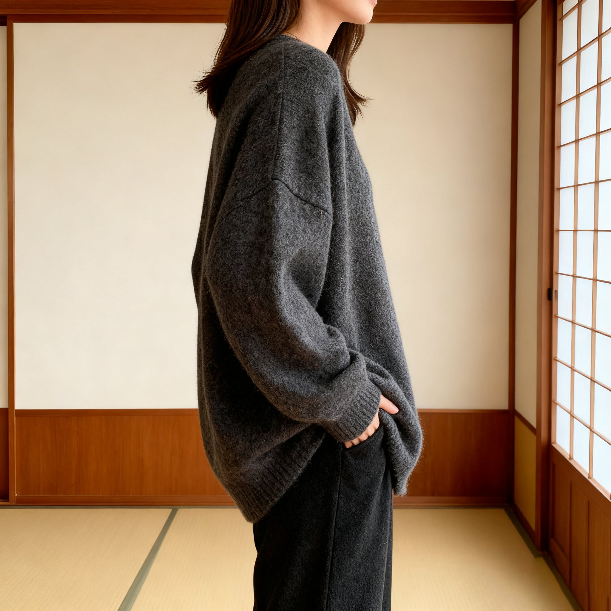 シンプルなクルーネックプルオーバーの着用イメージ