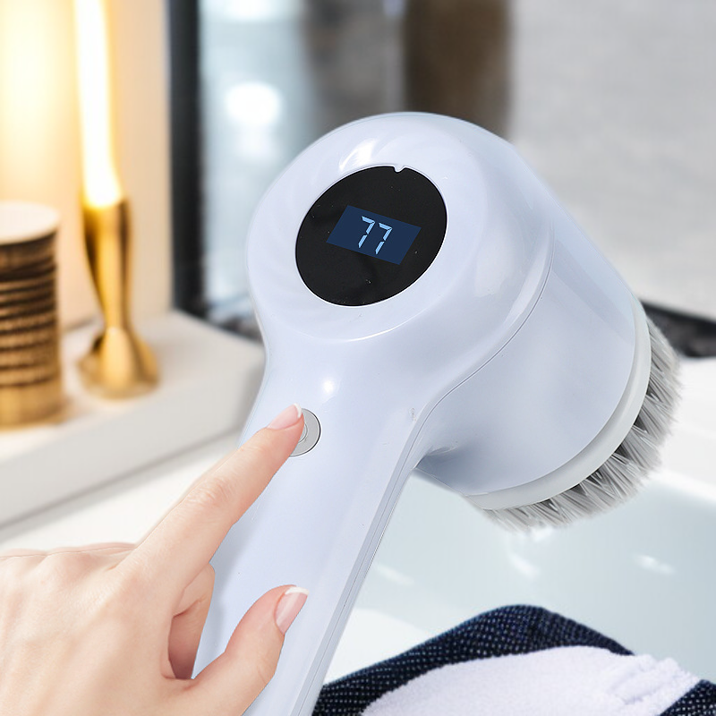 Powerful rechargeable cleaning brush scrubbing bathroom tiles