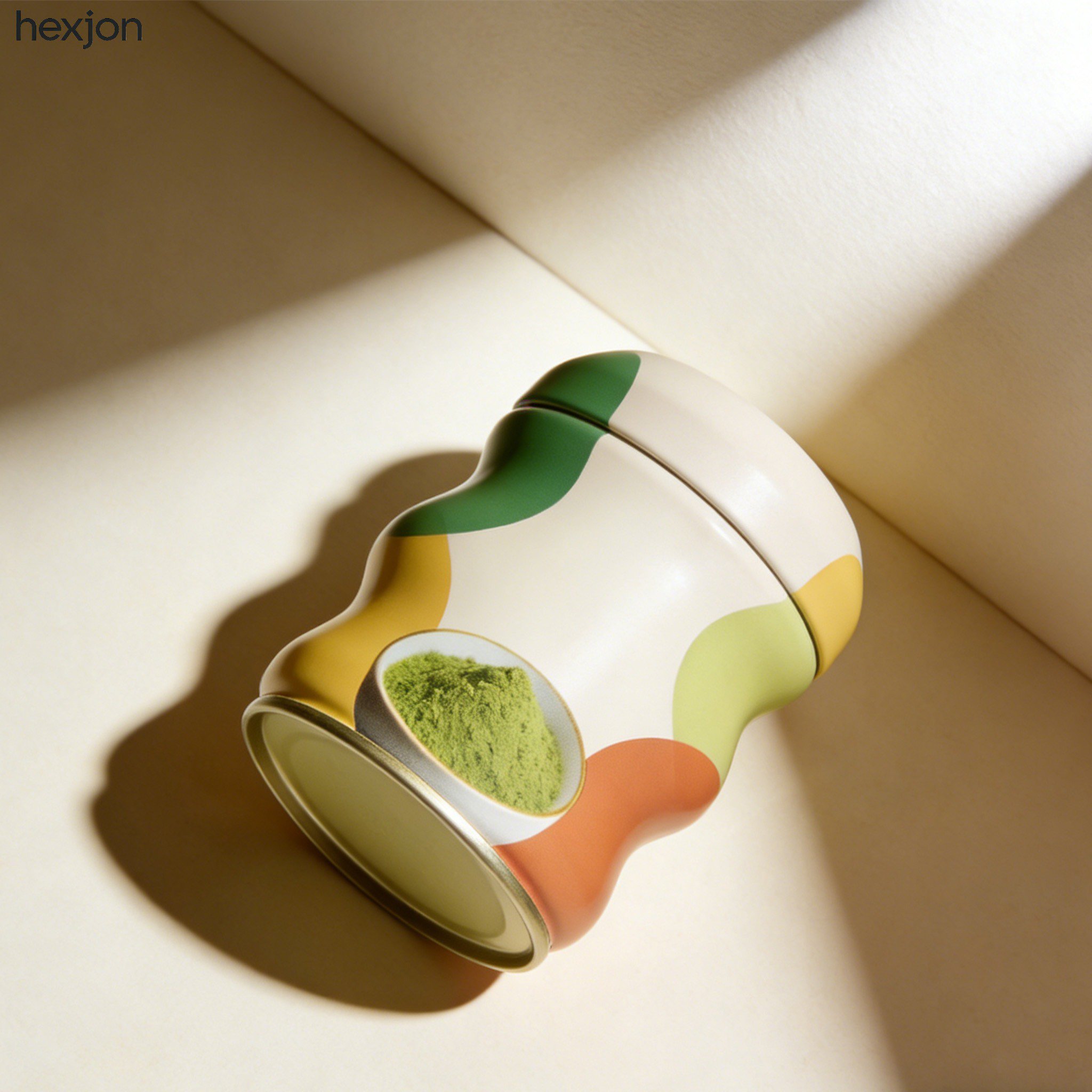 鮮やかな緑色の抹茶パウダーをスプーンですくう様子