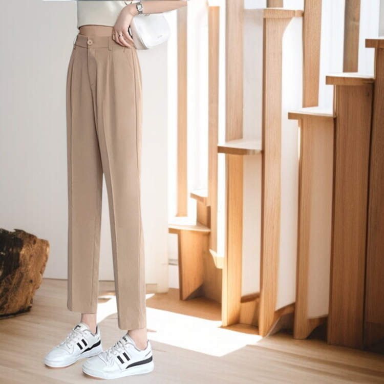 살구 와이드 팬츠 여 와이드 슬림 슬랙스 여름 하이웨스트 캐주얼 팬츠 처짐 봄 가을 와이드 팬츠