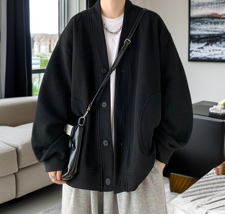 メンズカーディガンジャケットの袖部分デザイン