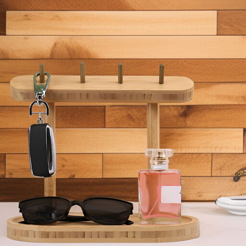 キースタンド 木製 キーフック 鍵置き 時計掛け カードホルダー ジュエリースタンド アクセサリースタンド 小物収納 玄関キー収納 携帯電話収納 コイン収納 木製 見せる収納