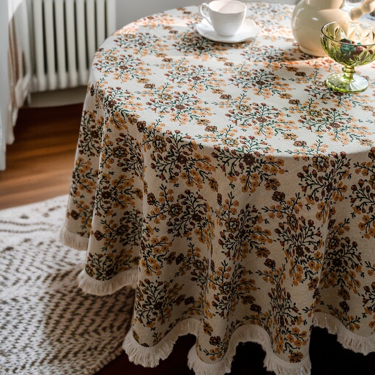 기하학 배색 미국식 자카드 원형 테이블보, 두꺼운 폴리에스터 방진