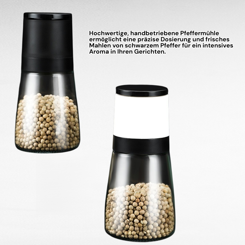 Handbetriebene Pfeffermühle für den Haushalt, Gewürzglas mit schwarzem Pfeffer